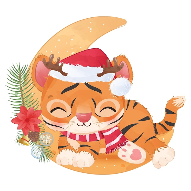 Ilustración del tigre navideño