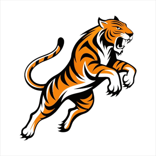 Ilustración de tigre rugiente feroz en blanco y negro Poderoso diseño de arte vectorial de animales salvajes
