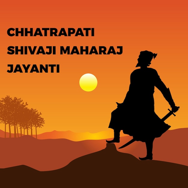 Vector ilustración y tipografía de chhatrapati shivaji maharaj, guerrero indio maratha