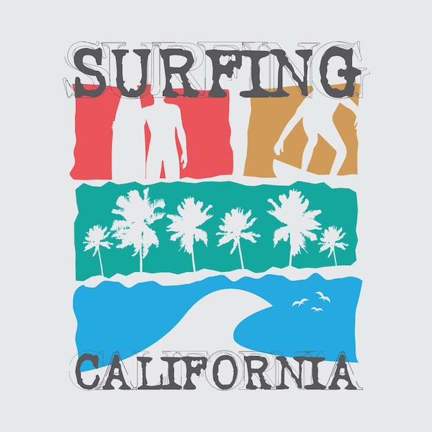 Ilustración y tipografía de surf de California perfecta para camisetas con capucha, estampados, etc.