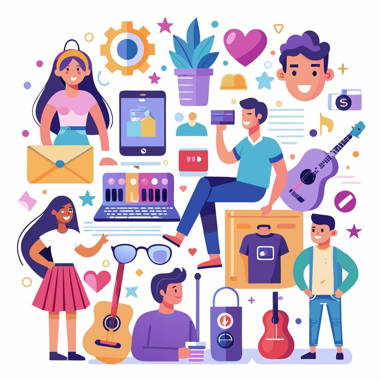 Vector ilustración de tocar música con amigos