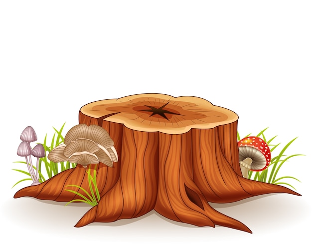 Vector ilustración de tocón de árbol y seta