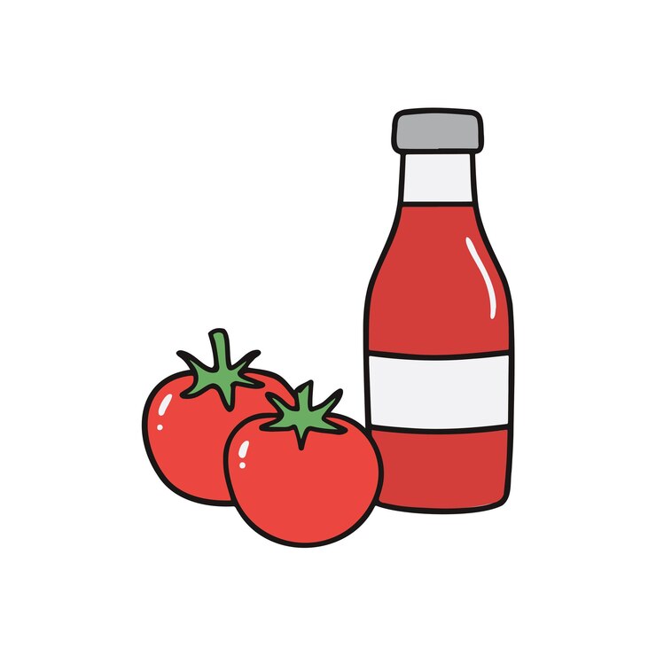 Vector ilustración de tomates y botella de salsa de tomate