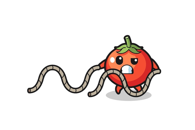 Ilustración de tomates haciendo entrenamiento de cuerda de batalla lindo diseño