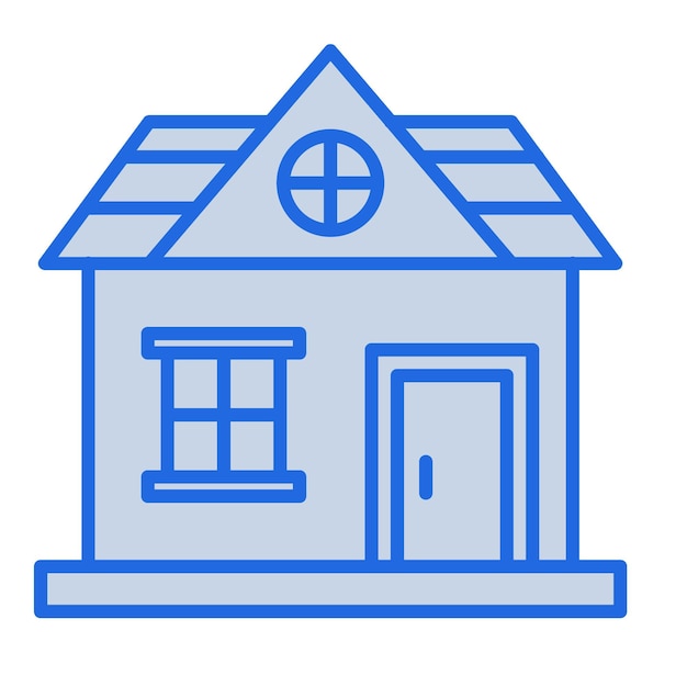 Ilustración en tono azul de la casa de huéspedes