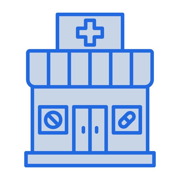 Ilustración en tono azul de la farmacia
