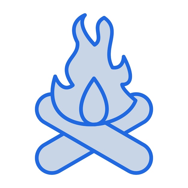 Ilustración en tono azul de fuego de campamento.