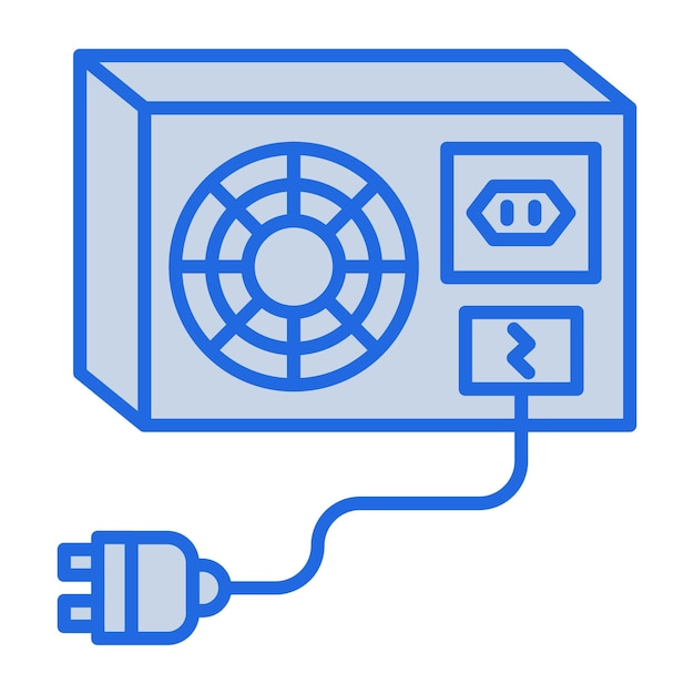 Vector ilustración en tono azul de la fuente de alimentación