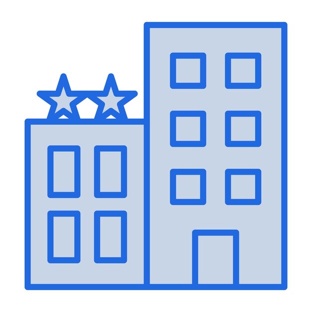 Vector ilustración en tono azul de un hotel de dos estrellas