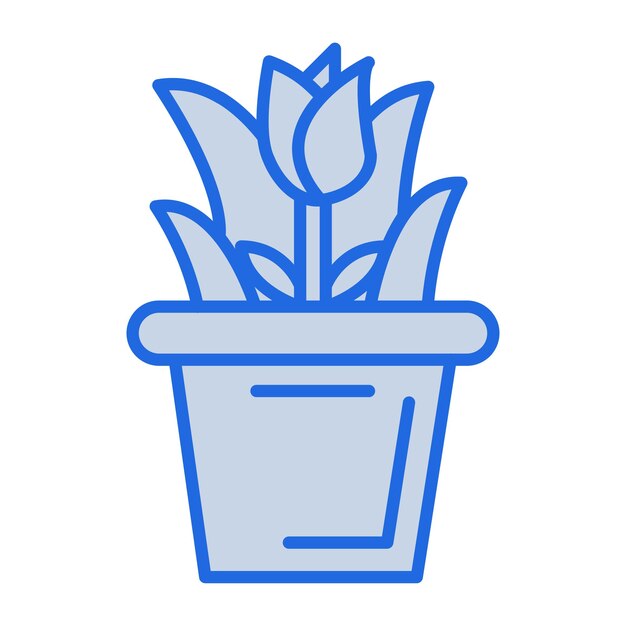 Ilustración en tono azul de la olla de flores.