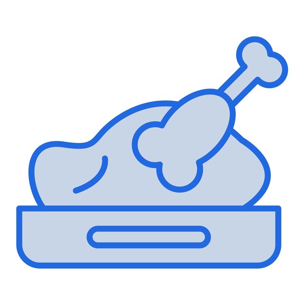 Ilustración en tono azul de pavo asado