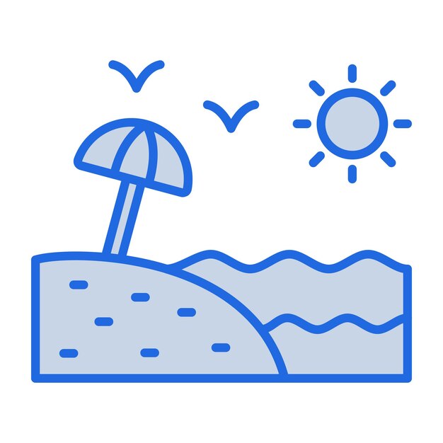 Ilustración en tono azul de playa.
