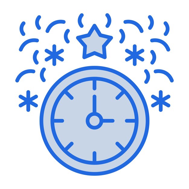 Ilustración en tono azul del reloj de Año Nuevo