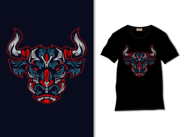 Ilustración de toro rojo enojado con diseño de camiseta