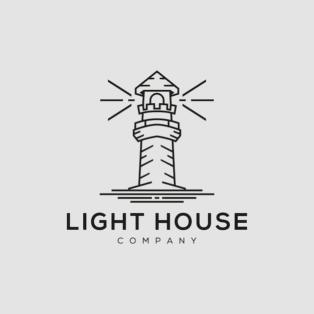Ilustración de la torre de tocino Sea Light House con diseño de logotipo de estilo de arte lineal