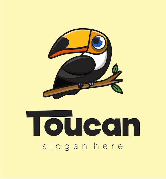 La ilustración de Toucan se sienta en una rama y parece una imagen vectorial