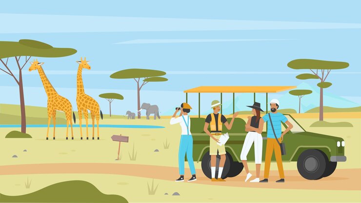 Vector ilustración de tour de naturaleza safari africano