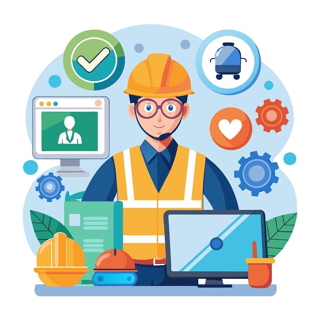 Ilustración de un trabajador de un almacén de construcción