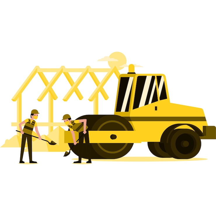 Vector ilustración de los trabajadores en el sitio de construcción