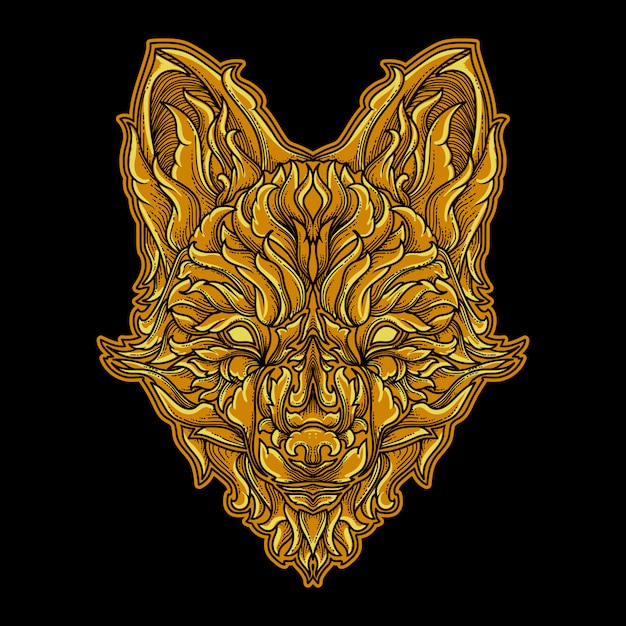 Vector ilustración de trabajo de arte y diseño de camiseta ornamento de grabado de cabeza de zorro dorado humano