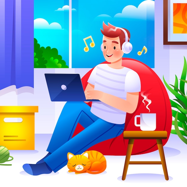 Ilustración de trabajo remoto en gradiente