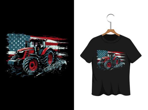 Ilustración de tractor con diseño de camiseta de bandera estadounidense