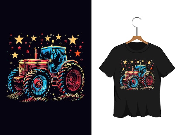 Ilustración de tractor con diseño de camiseta de bandera estadounidense