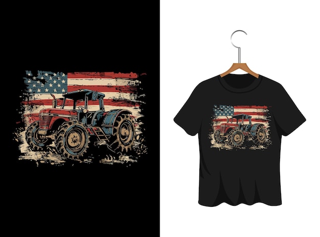 Ilustración de tractor con diseño de camiseta de bandera estadounidense