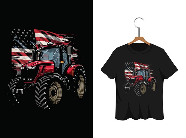 Vector ilustración de tractor con diseño de camiseta de bandera estadounidense