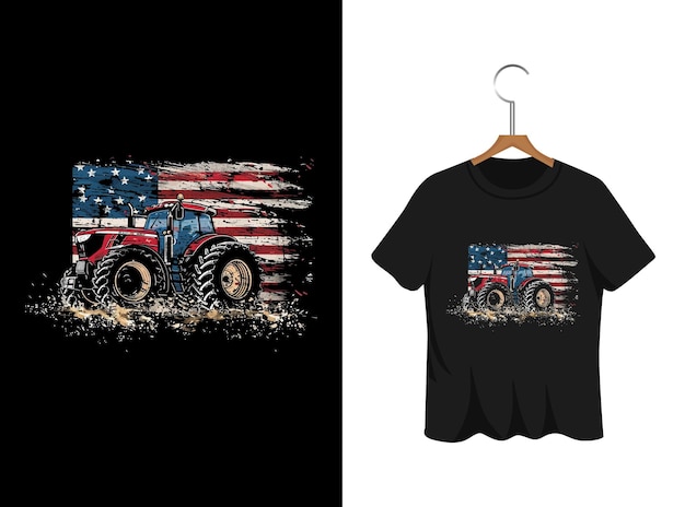 Ilustración de tractor con diseño de camiseta de bandera estadounidense