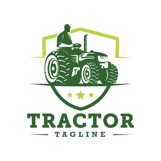 Ilustración de Tractor en una plantilla de logotipo de rancho Logotipo preparado con fondo blanco aislado
