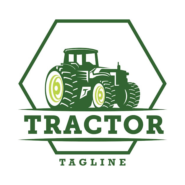 Ilustración de Tractor en una plantilla de logotipo de rancho Logotipo preparado con fondo blanco aislado