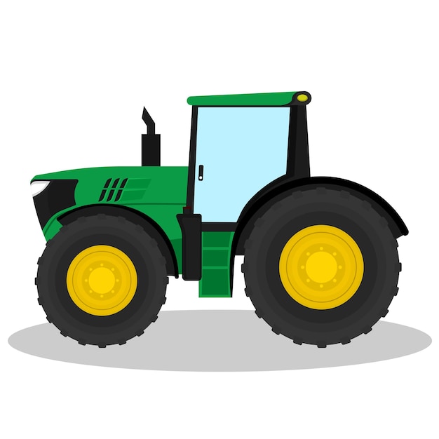 Vector ilustración de tractor verde plano para uso en la agricultura para arar el suelo y remolcar el vector