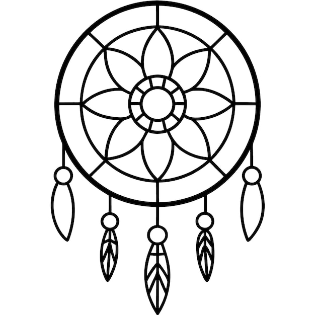 Ilustración tradicional de los cazadores de sueños en blanco y negro