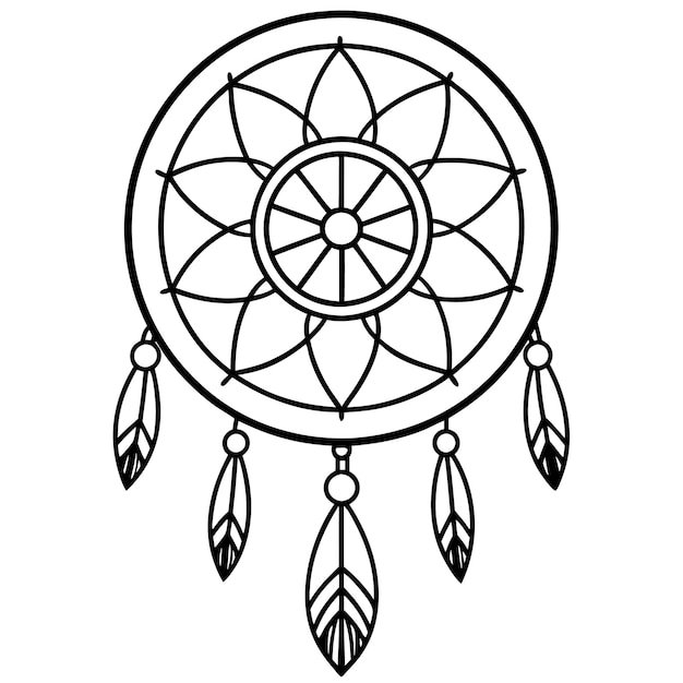 Ilustración tradicional de los cazadores de sueños en blanco y negro