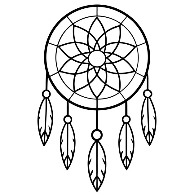 Ilustración tradicional de los cazadores de sueños en blanco y negro