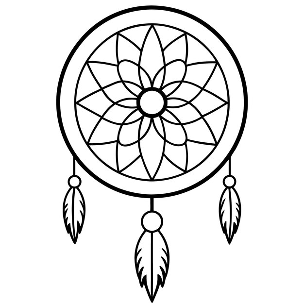 Ilustración tradicional de los cazadores de sueños en blanco y negro