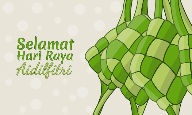 Ilustración tradicional dibujada a mano de Eid saludo Ketupat perfecto para saludos