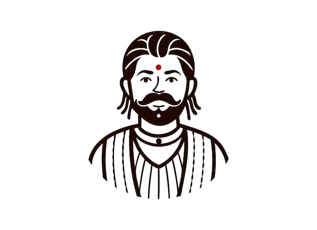 Ilustración tradicional de un hombre indio con bigote y bindi