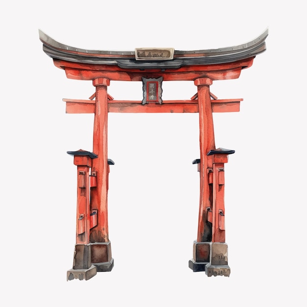 Ilustración tradicional de la puerta Torii japonesa