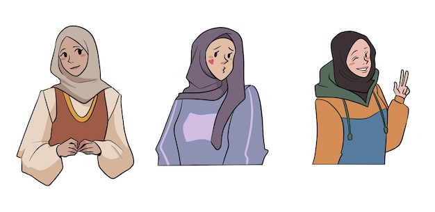 Ilustración de traje de moda de niña musulmana hijab