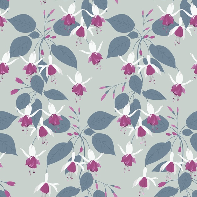 Ilustración transparente de vector con delicadas flores fucsias sobre un fondo gris