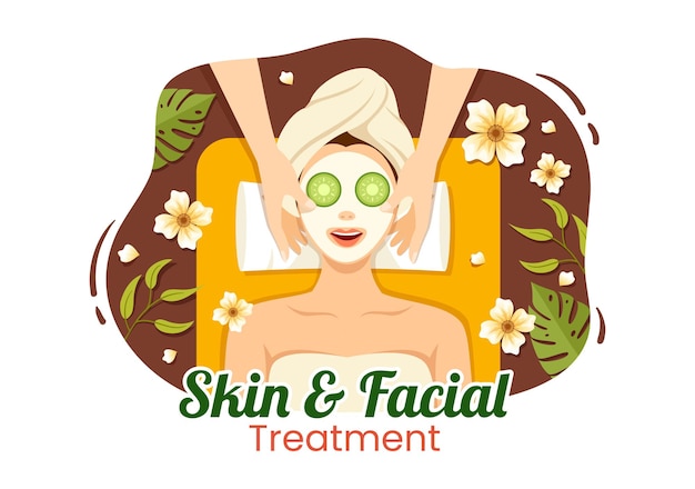 Vector ilustración de tratamiento facial y de la piel con procedimiento de cuidado de la piel para mujeres o bienestar spa en plantillas