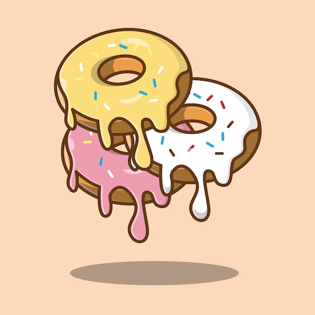 Ilustración de tres donas, donut crema