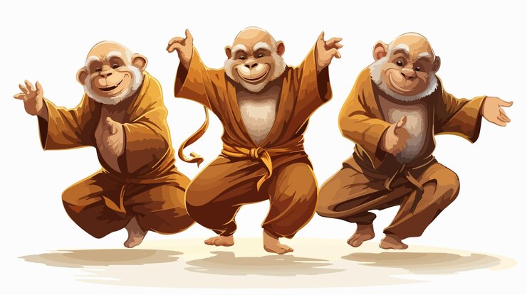 Vector ilustración de los tres monos bailando