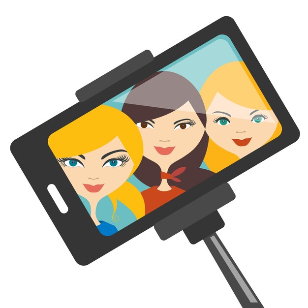 ilustración, de, tres, niñas jóvenes, elaboración, selfie, foto, vector