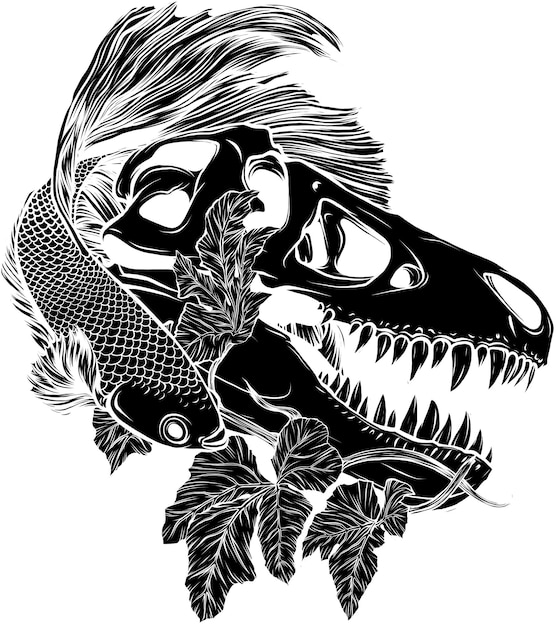 Ilustración de Trex Skull con el pez betta