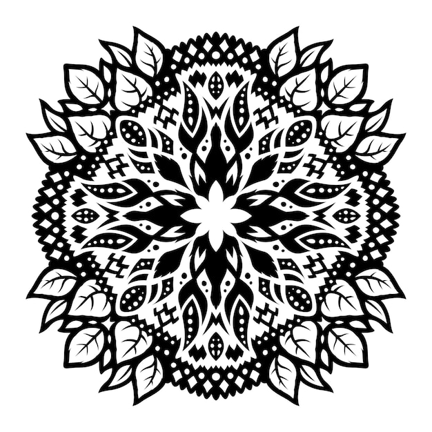 Ilustración tribal hermoso vector monocromo con patrón floral negro abstracto aislado en el fondo blanco