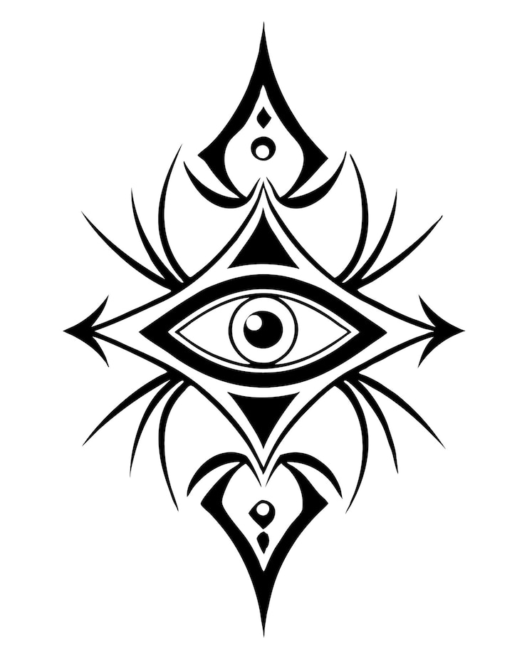 Vector ilustración tribal misteriosa de líneas simétricas en blanco y negro