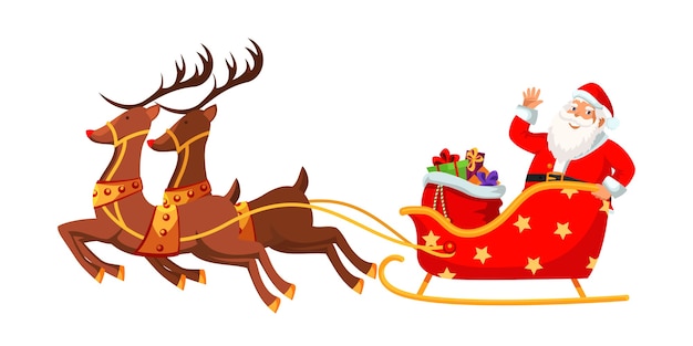 Vector ilustración de trineo de montar a caballo de santa claus.